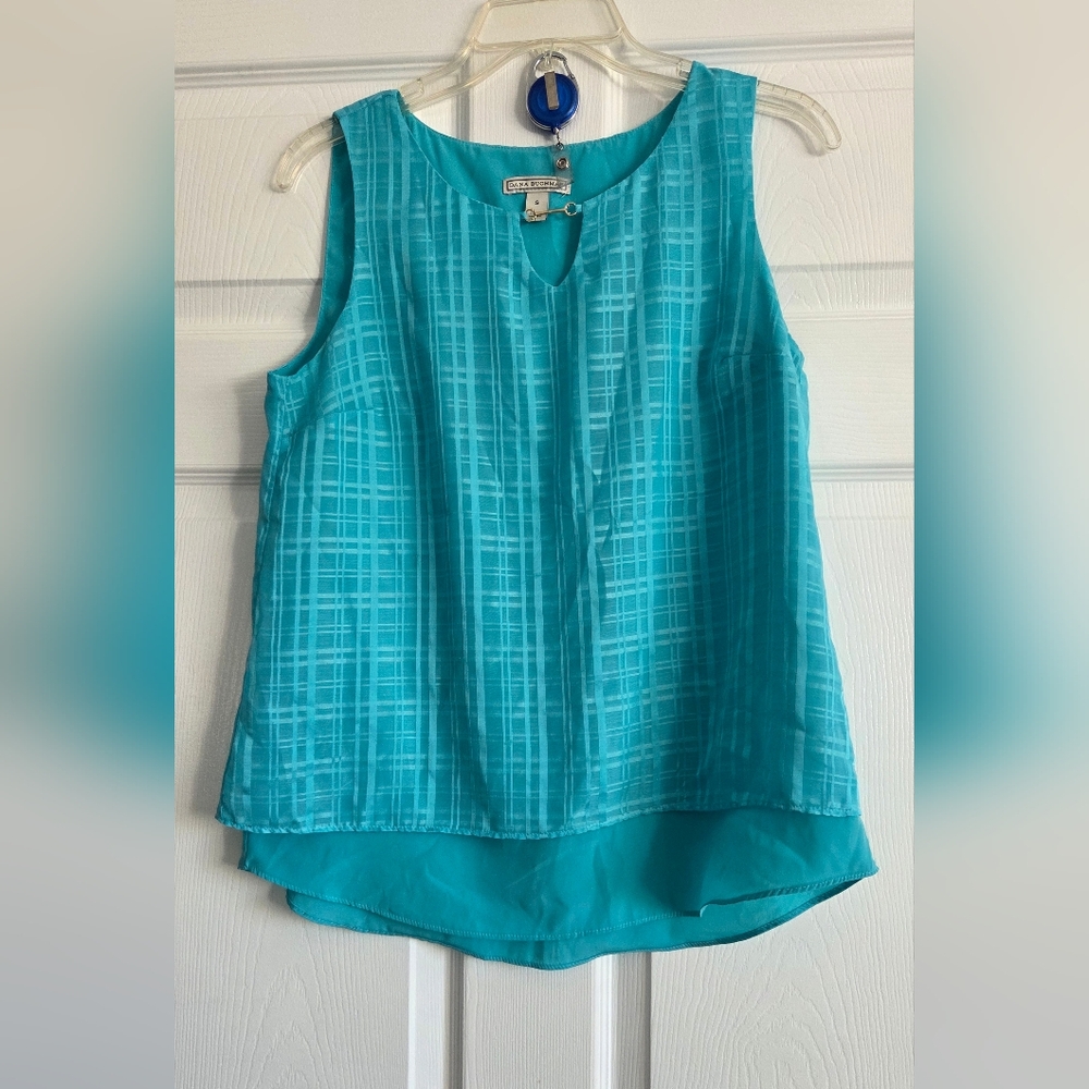 Dana Buchman Asymmetrical Blue Tank Top with Mandarin Collar